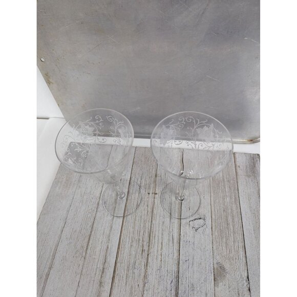 Vintage Needle Etched Wine Glasses Set Of 2 Fostoria Woodland Circa 1922 Goblet - Picture 5 of 5